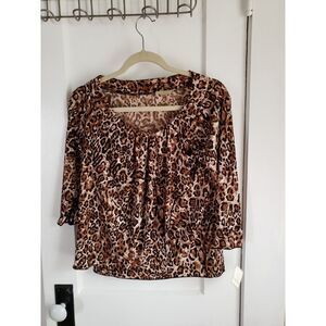 PASSPORTS WOMEN'S TOP  ANIMAL PRINT‎ LONG SLEEVE Flowy gauze overlay SMALL